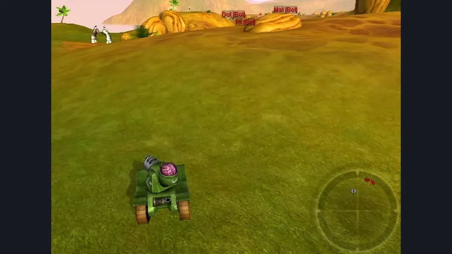 A small tank rolling across rolling grassland toward rival tanks