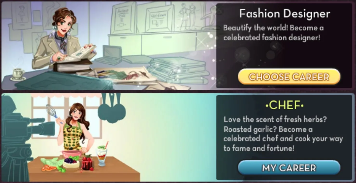 Career cards for Fashion Designer and Chef
