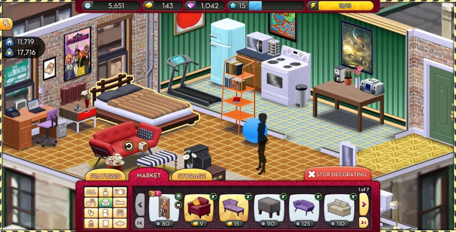 Decorating an apartment with furniture from the in-game market